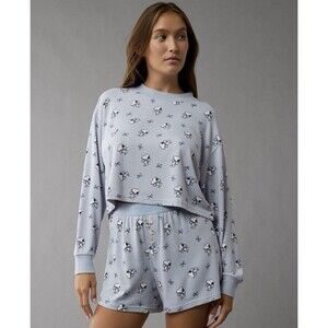 American Eagle Snoopy Peanuts Bow Plush Pajama Set - Size XS - Blue